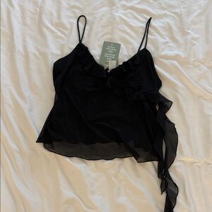 H&M Black Ruffled Camisole Mesh Top